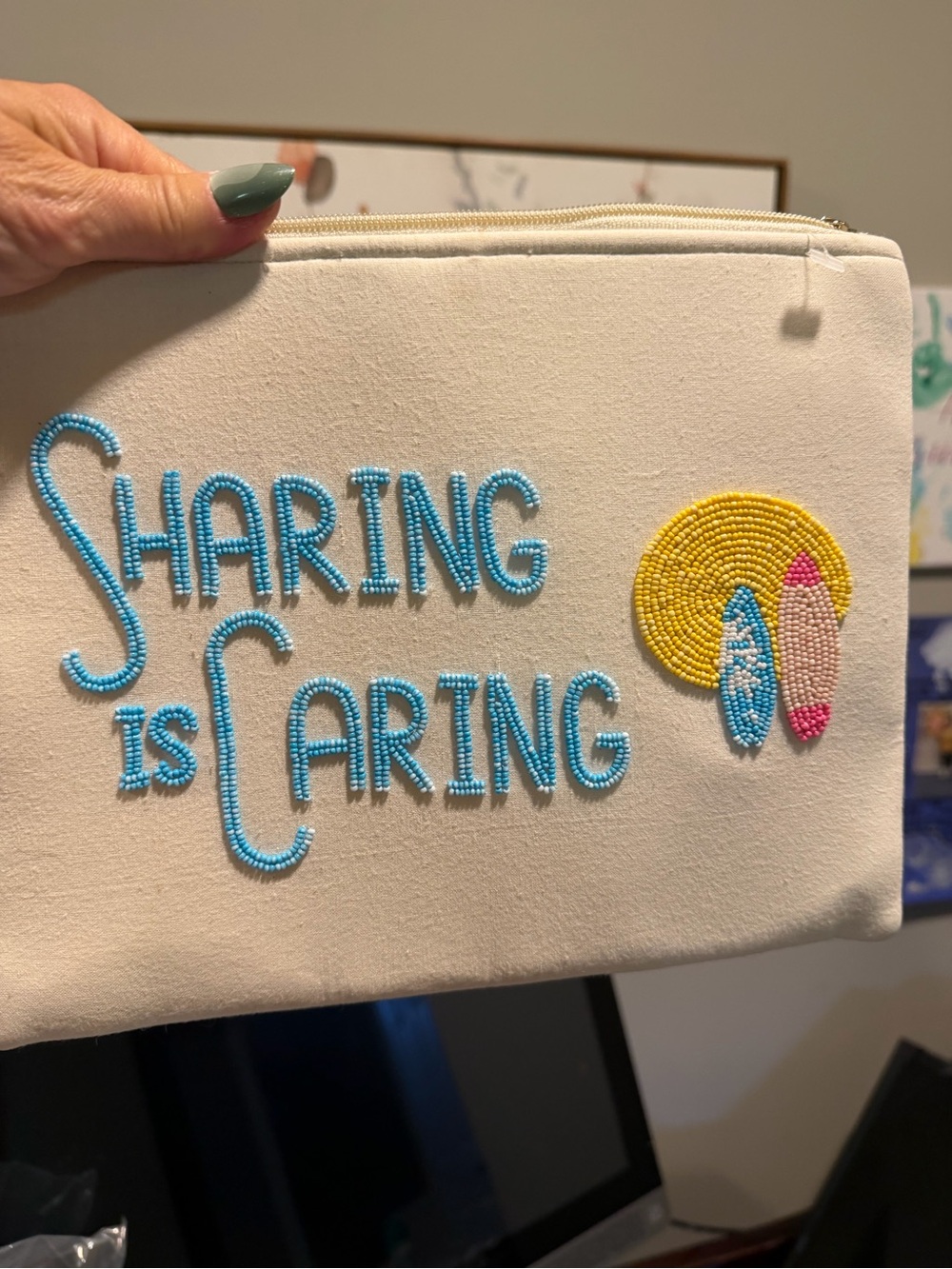 Sharing Is Caring ~ Beaded Embellished Canvas Pouch - 🏖️